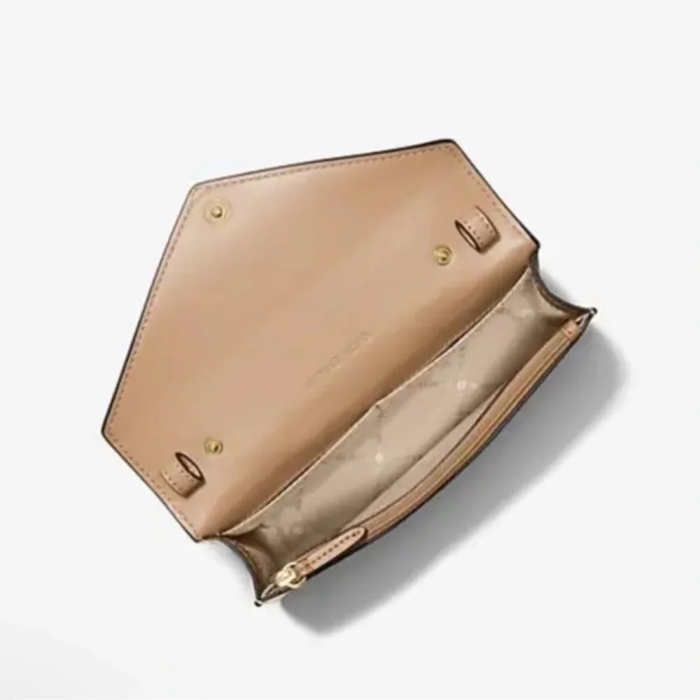 Michael Kors Jet Set Travel Small Signature Clutch Crossbody Vanilla Pale Gold